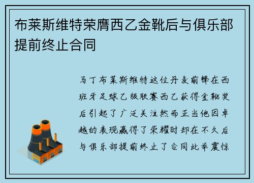 布莱斯维特荣膺西乙金靴后与俱乐部提前终止合同